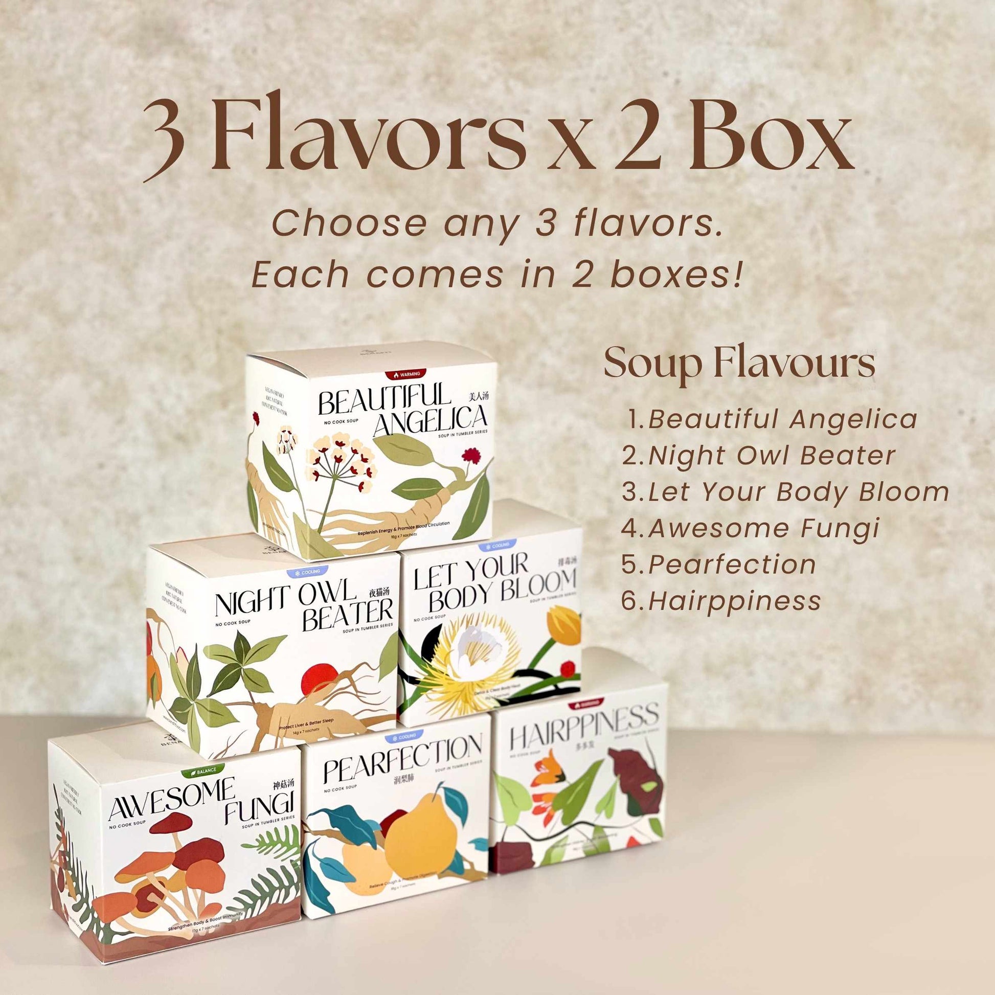 Benafit No-Cook Herbal Soup 11.11 promotion – buy 6 boxes and get RM66 off, healthy convenient soup Malaysia_3x2flavour