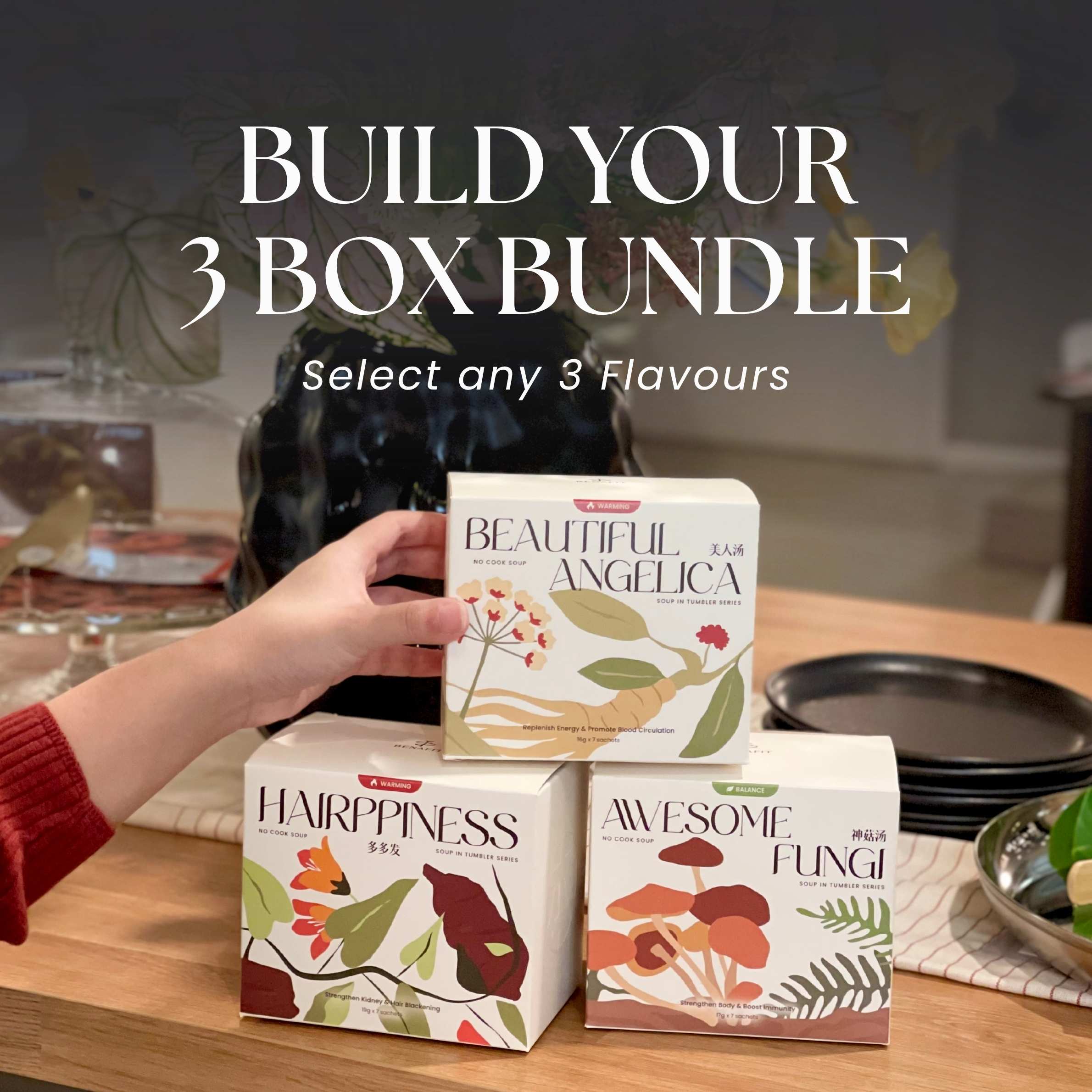 Benafit DIY 3-Box Bundle — mix and match herbal No-Cook Soups in Malaysia for daily wellness and natural health.