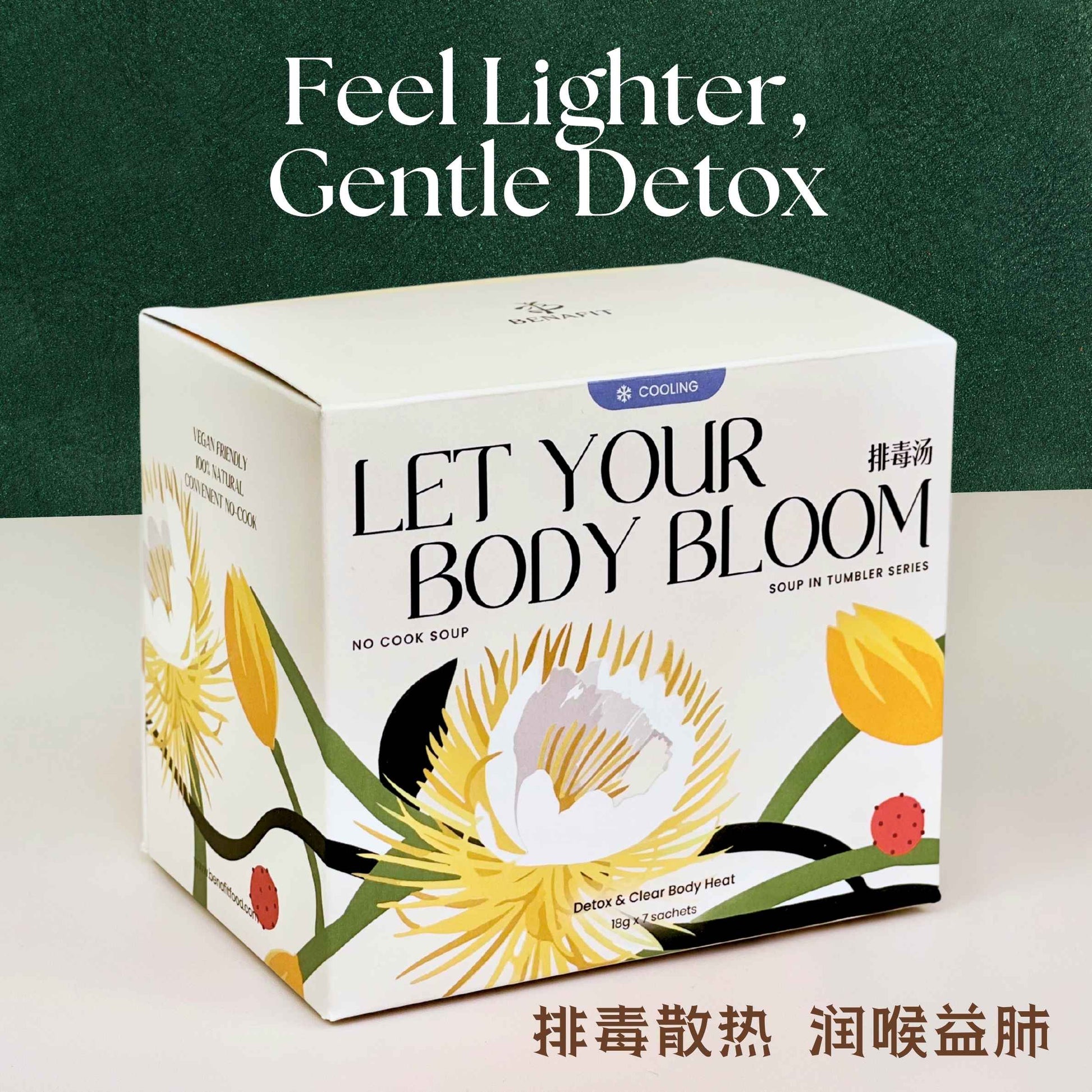 Benafit Let Your Body Bloom No-Cook Soup – gentle detox herbal soup that helps you feel lighter and refreshed.